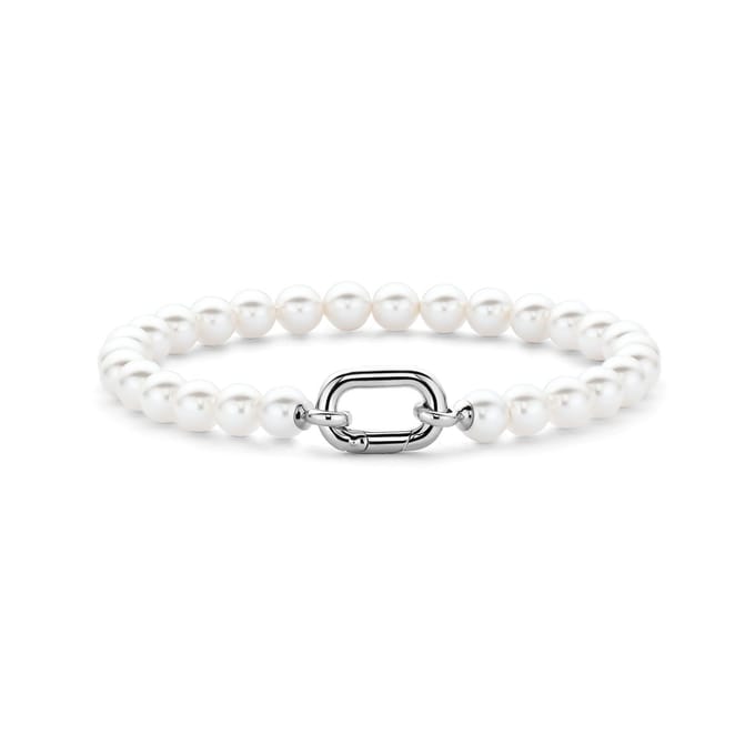 TI SENTO Dames Armband - 925 zilver - Wit parel - Maat M - 23037PW