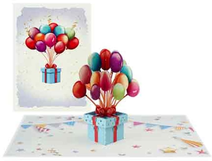 Wenskaart Kiriori 3D- Cadeautje Ballon - met Envelop