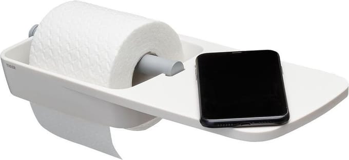 Tiger Tess - Wc rolhouder met planchet - Zelfklevend - 3M tape - boren - Wit / Lichtgrijs