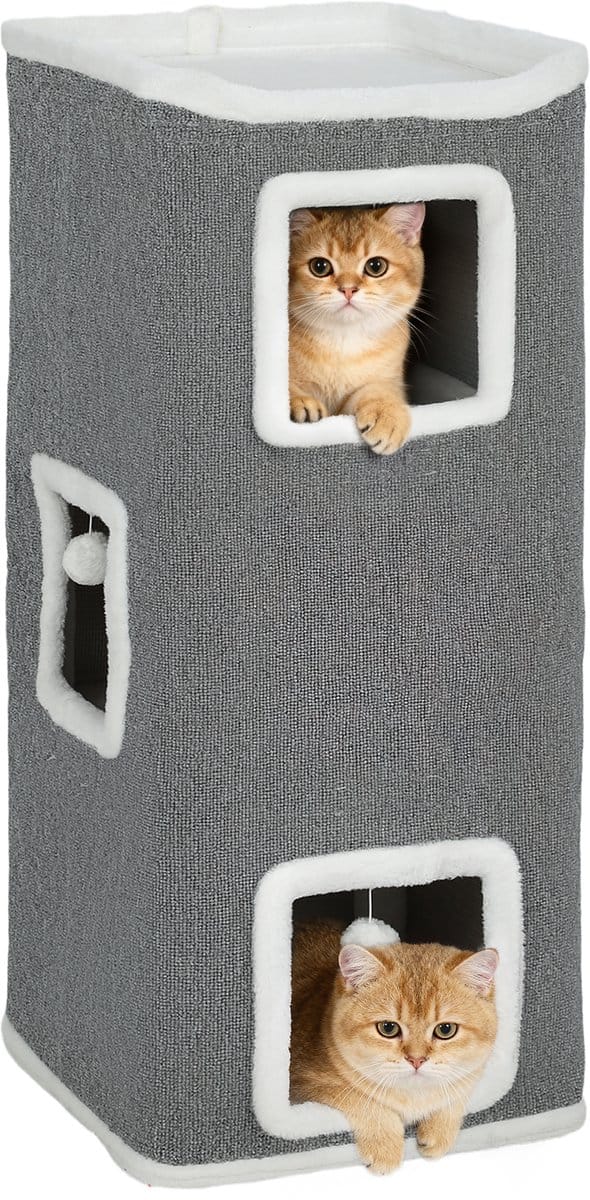 PawHut Kattentoren Spaanplaat, Polyester 41L x 41B x 100H cm Grijs