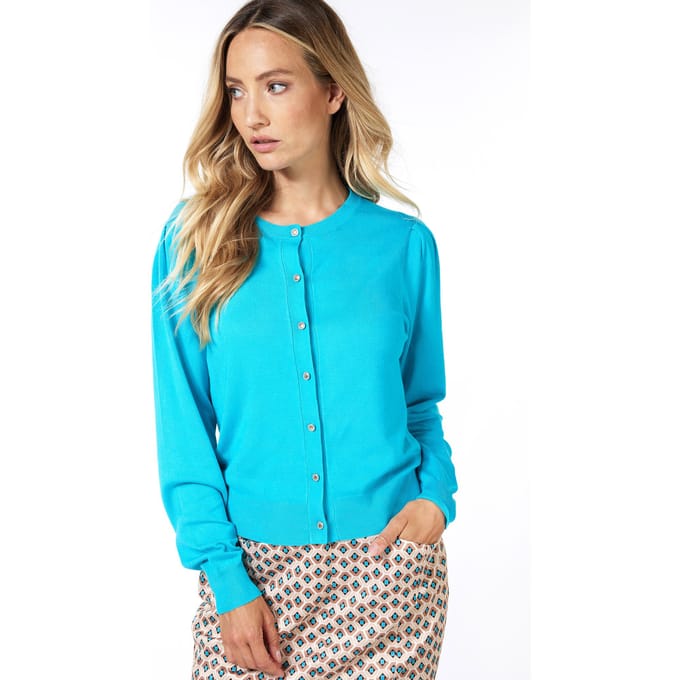 EsQualo Cardigan Puff Slve Basic Knit Peacock Blue Maat: S | Cardigans Outlet | Dames | Blauw