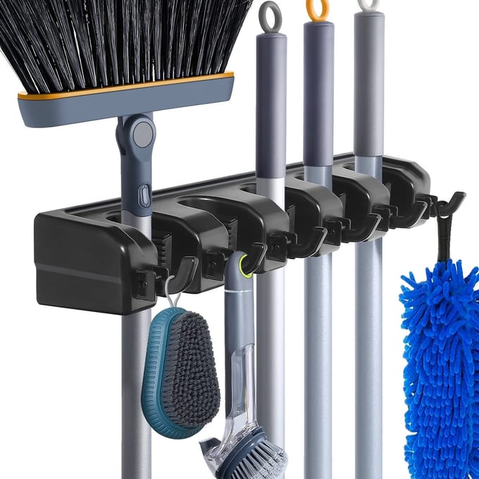 Bezemhouder - Zelfklevend - ABS - Bezem Ophangsysteem - Bezem Houder - Tuingereedschap - grijs