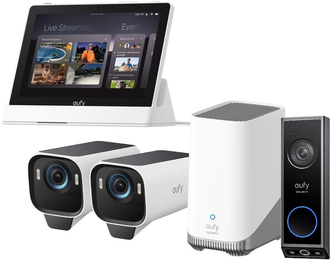eufy Security eufyCam S3 Pro MaxColor Vision 4K 2-Cam Set inclusief Homebase 3 + E340 video deurbel +Smart Display E10 - Bundelvoordeel