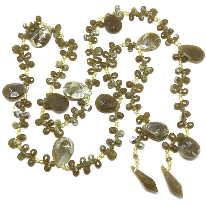 Behave Lange knoop ketting - groen - wit -120cm