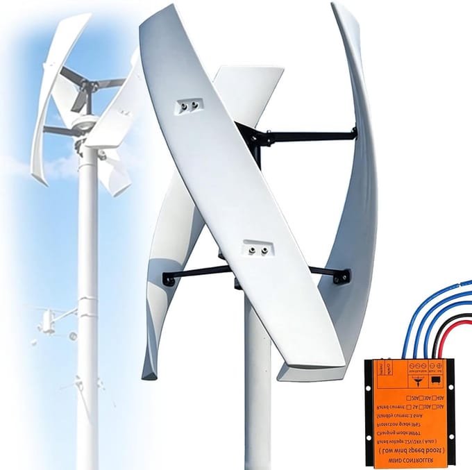 Verticale Windturbine - Energie Generator - Duurzame Energie - Geluidsarme Werking - 20000W - Wit