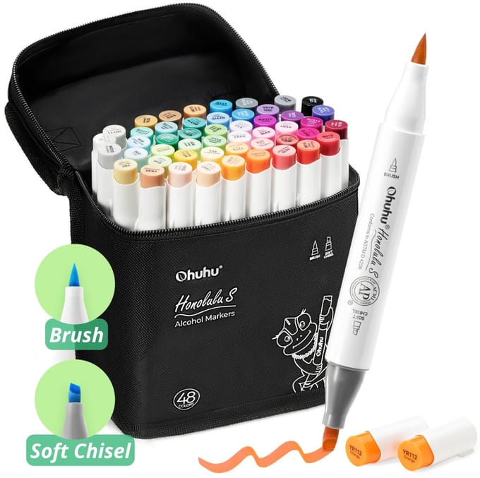 Ohuhu - Honolulu S Brush & Soft Chisel - Alcohol Art Markers – 48 kleuren