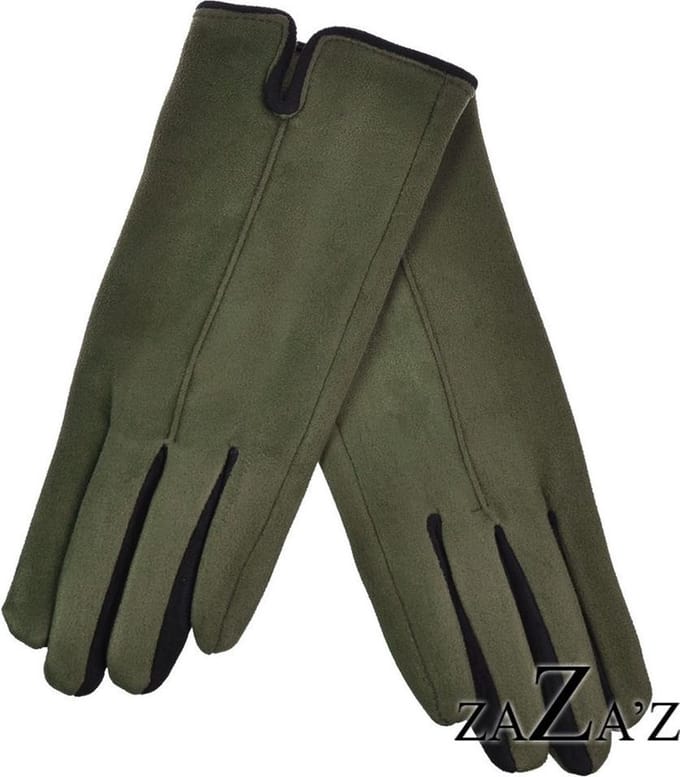 Groene  dames handschoenen -uitgevoerd met Touch Screen - suèdelook