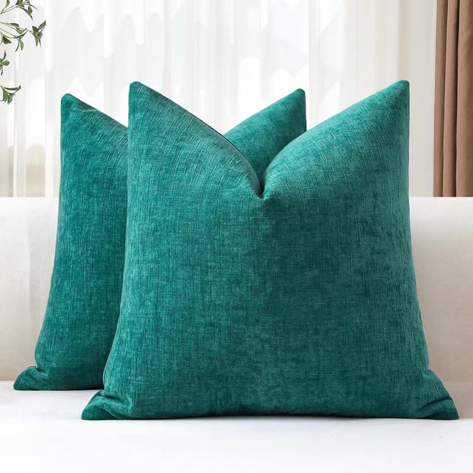 Set van 2 Decoratieve Kussenslopen 45x45 cm Zachte Chenille Groenblauw