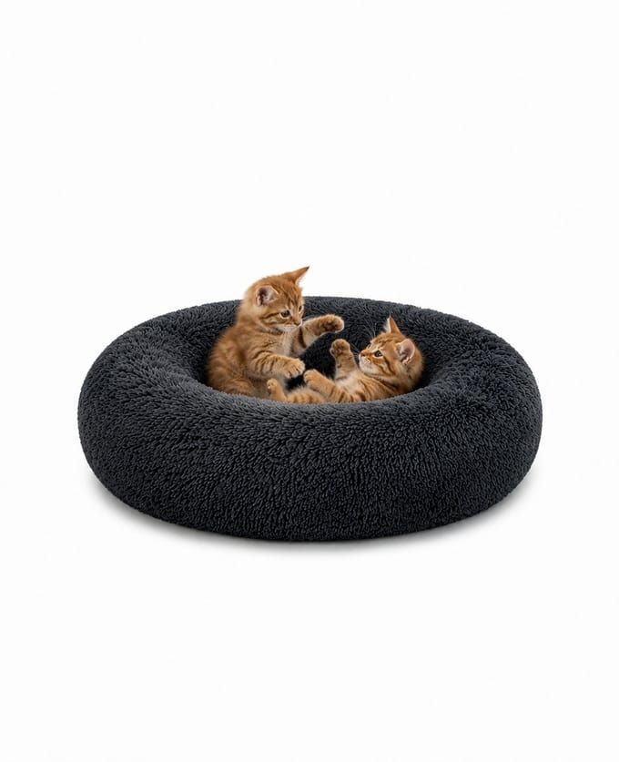 lionto Knuffelbed kat, donutvormig & extra zacht Ø70 cm donkergrijs