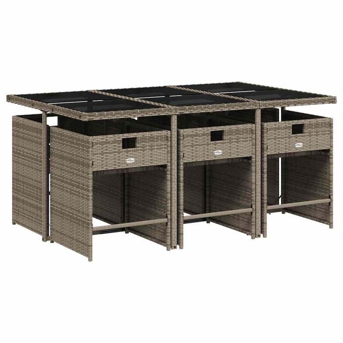 vidaXL - 7-delige - Tuinset - met - kussens - poly - rattan - grijs