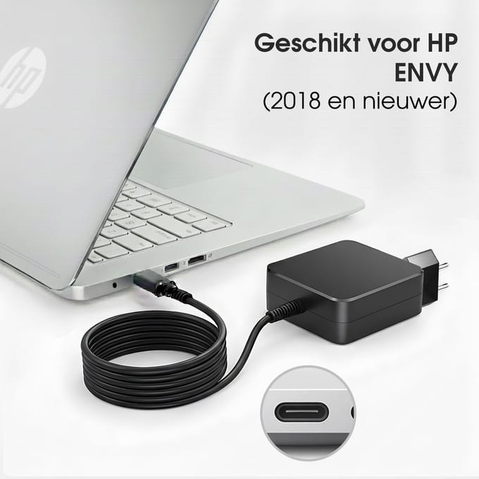 65W USB-C Laptop oplader voor HP ENVY – Alle modellen vanaf 2018 – Kabel + Adapter