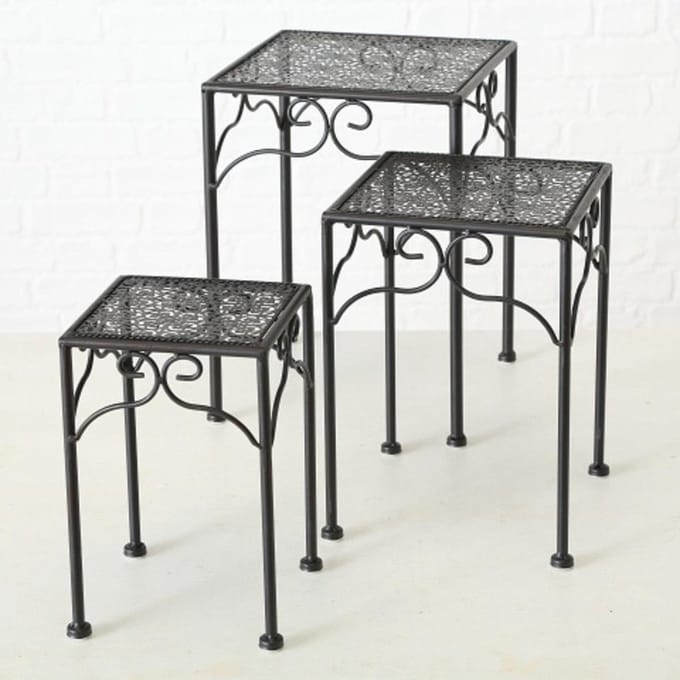 Bijzet tafel - 3 set - Smeedijzer - vierkant - 28-33-38cm - Bruin/zwart