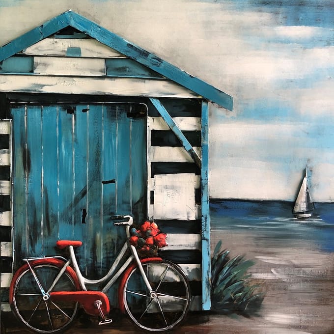 Schilderij - Metaalschilderij - Een dag naar het strand, 100x100cm, 3D art, echte eyecatcher