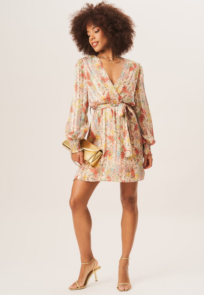 Multikleurige gestreept chiffon jacquard mini-wikkeljurk