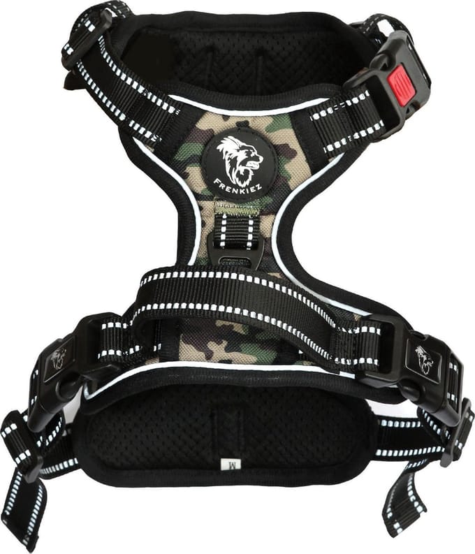 Frenkiez reflective no pull lockable harness, camouflage, X-Large