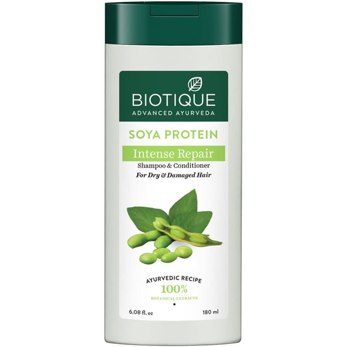 Biotique Bio Soja Eiwit Shampoo & Conditioner 180ml – Herstelt Droog Beschadigd Haar, Geeft Glans, pH-balans, Kleurbescherming white