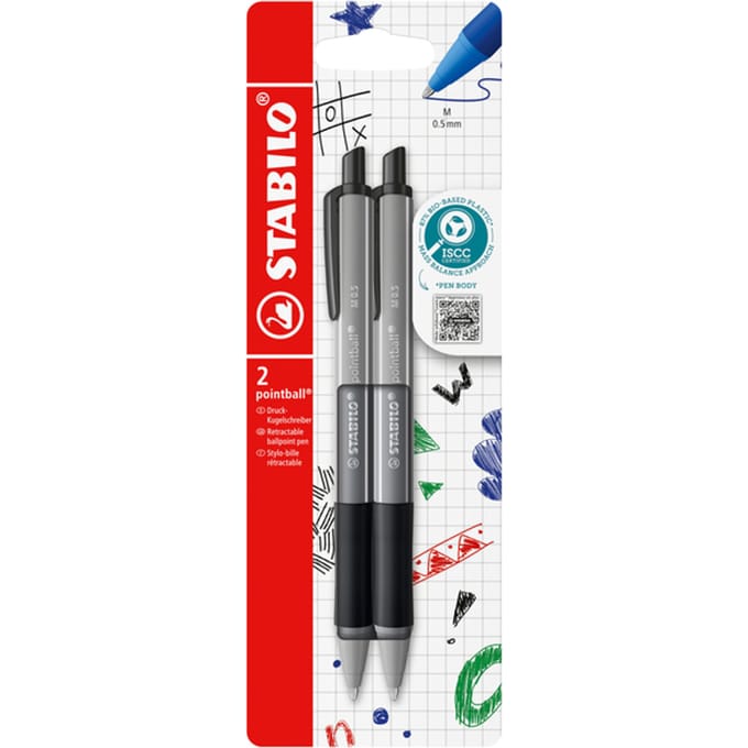 STABILO pointball - Balpen - Colorful - Navulbaar - Blauw & Grijs - 2 Stuks