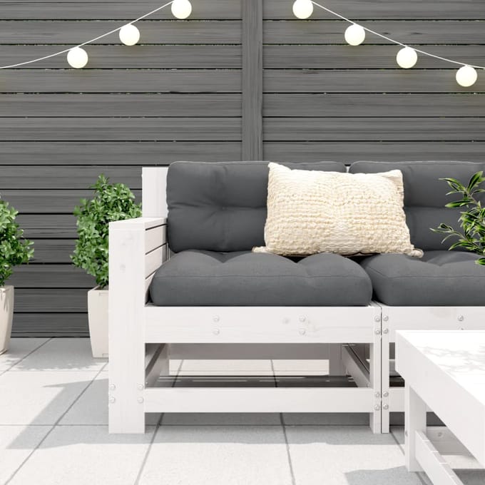 vidaXL - Tuinbank - met - armleuning - en - kussen - massief - grenenhout - wit