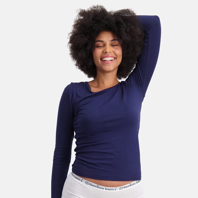 Comfortabel & Zijdezacht Bamboo Basics T-shirts lange mouw Lara (2-pack) - Navy - M