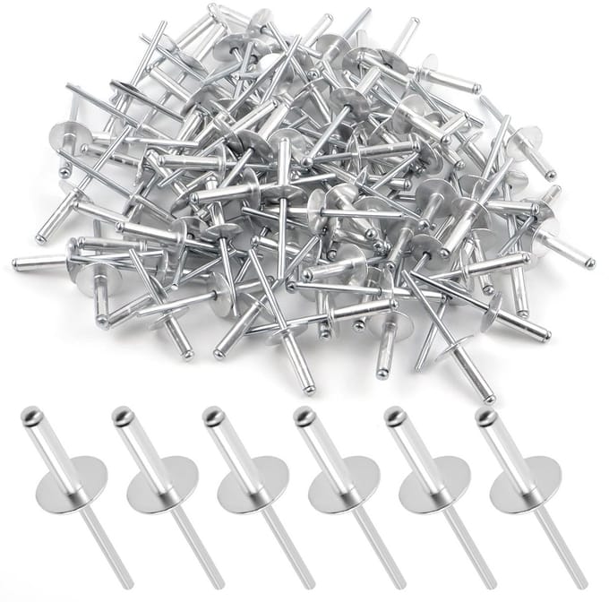 Dailygoods - 100 Stuks Aluminium Blindklinknagels - Grote Kop, 4,8 x 20 mm