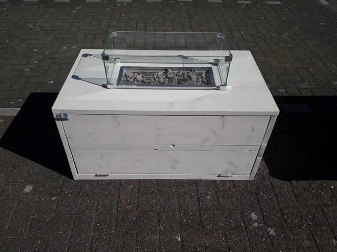 Vuurtafel Boxxx Terrasverwarmer White Wash steigerhout 60x100x50cm