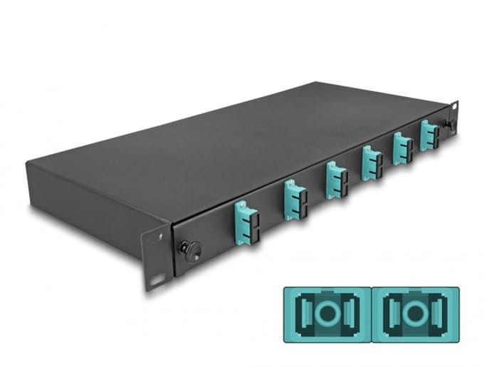 Delock 19″ Optical Fiber Splice Box 6 x SC Duplex OM3 1U complete assembled