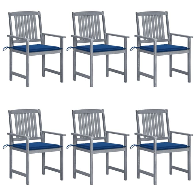 vidaXL - Tuinstoelen - 6 - st - met - kussens - massief - acaciahout - grijs