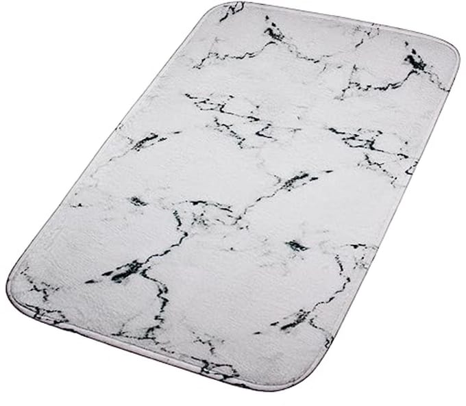 Antislip Badmat 60 x 40 cm - Zacht, Comfortabel en Sneldrogend met Wit Marmer Design