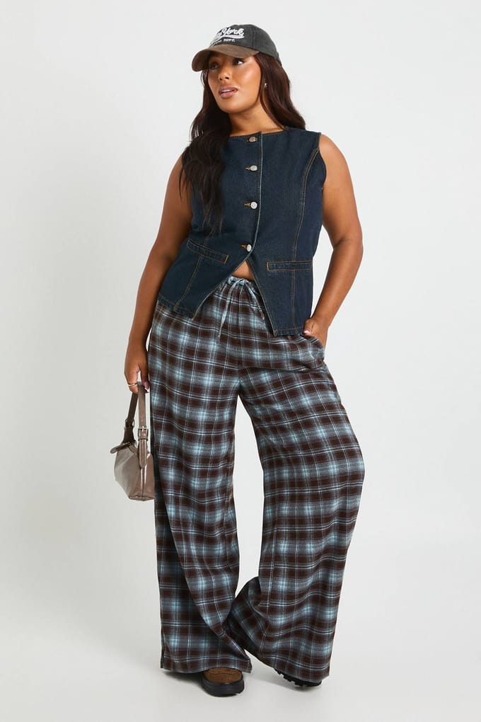 boohoo Dames Plus Denim Lange Button-Down Gilet | Indigo | Maat: 24