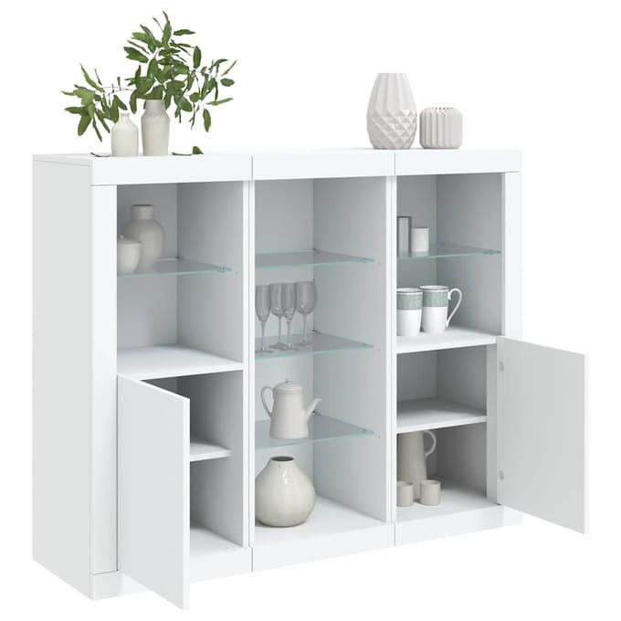 vidaXL - Dressoirs - met - LED-verlichting - 3 - st - bewerkt - hout - wit