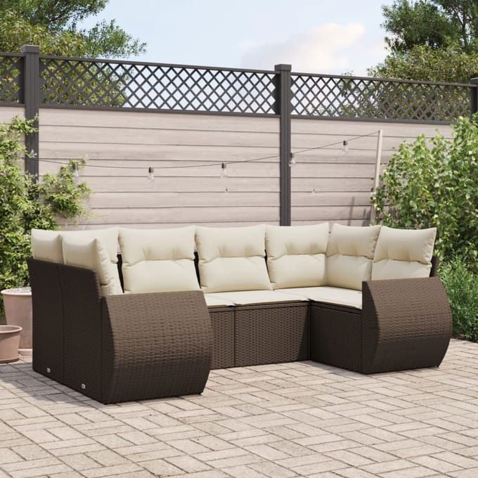 vidaXL - 6-delige - Loungeset - met - kussens - poly - rattan - bruin