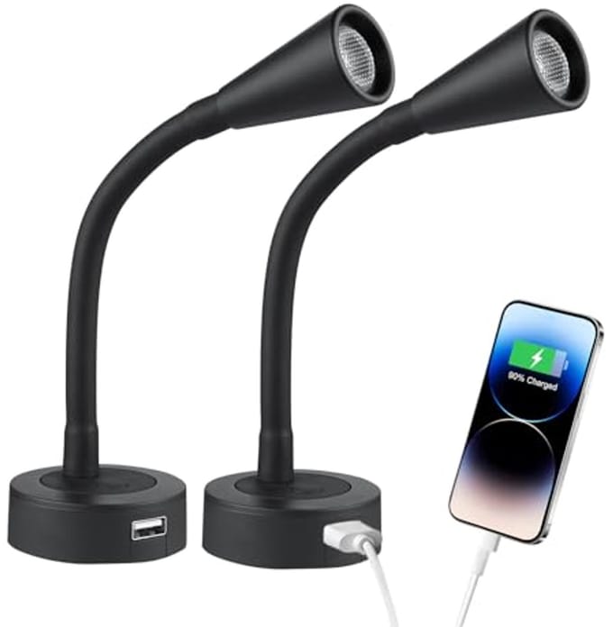 Dimbare 12V LED Leeslamp met USB Oplader voor Camper en Boot - Flexibele Gooseneck Verlichting