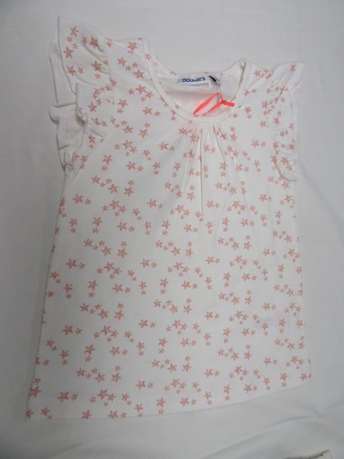noukie's , meisje , t-shirt met kapmouw , wit met rose sterren , 2 jaar 92
