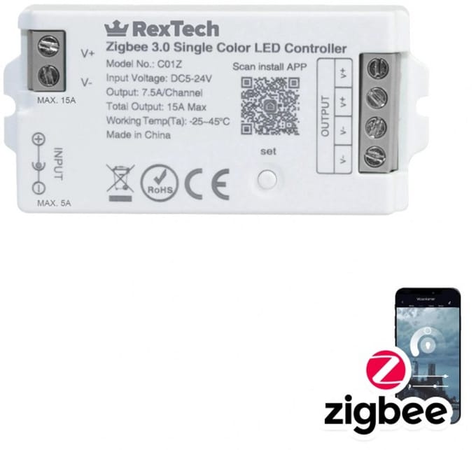 Losse Zigbee controller voor witte led strips - Werkt met de bekende verlichting apps