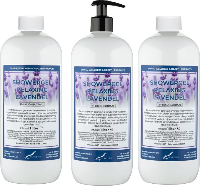 Claudius Douchegel Relaxing Lavendel 1 liter - set van 3 stuks - met gratis pomp - Showergel