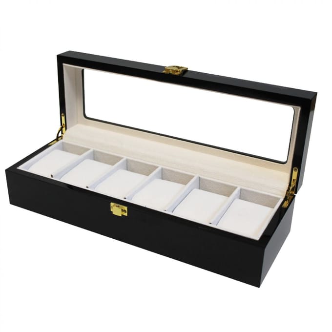 Luxe klassieke houten horlogebox voor 6 horloges | Zwart