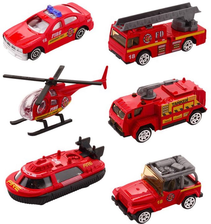 Brandweer Voertuigen - 1:64 In Display - 6 stuks