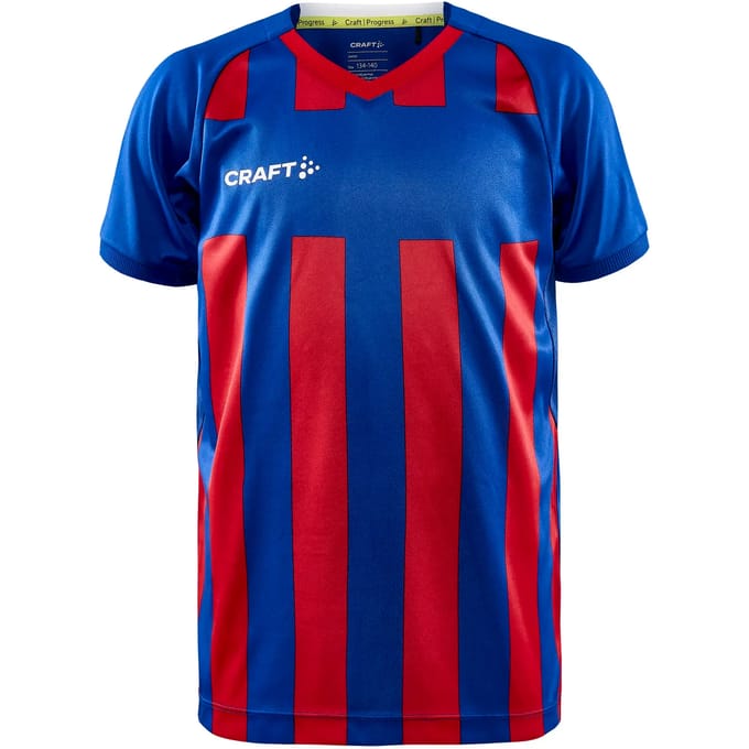 Craft Progress 2.0 Stripe Shirt Korte Mouw Kinderen - Royal / Rood | Maat: 146/152