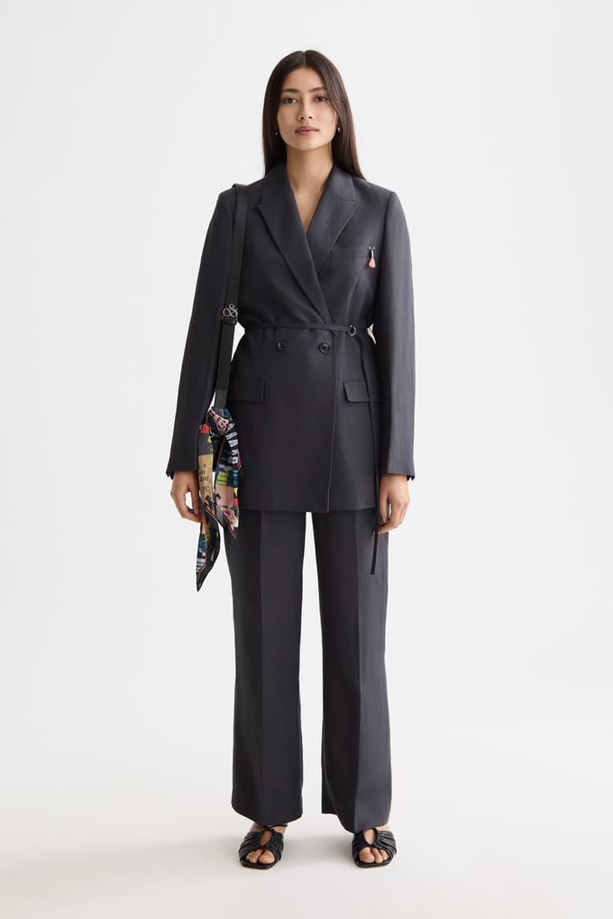 Scotch & Soda Double Breasted Belted Drapey Blazer Charcoal Art Maat: S | Blazers Outlet | Dames | Grijs