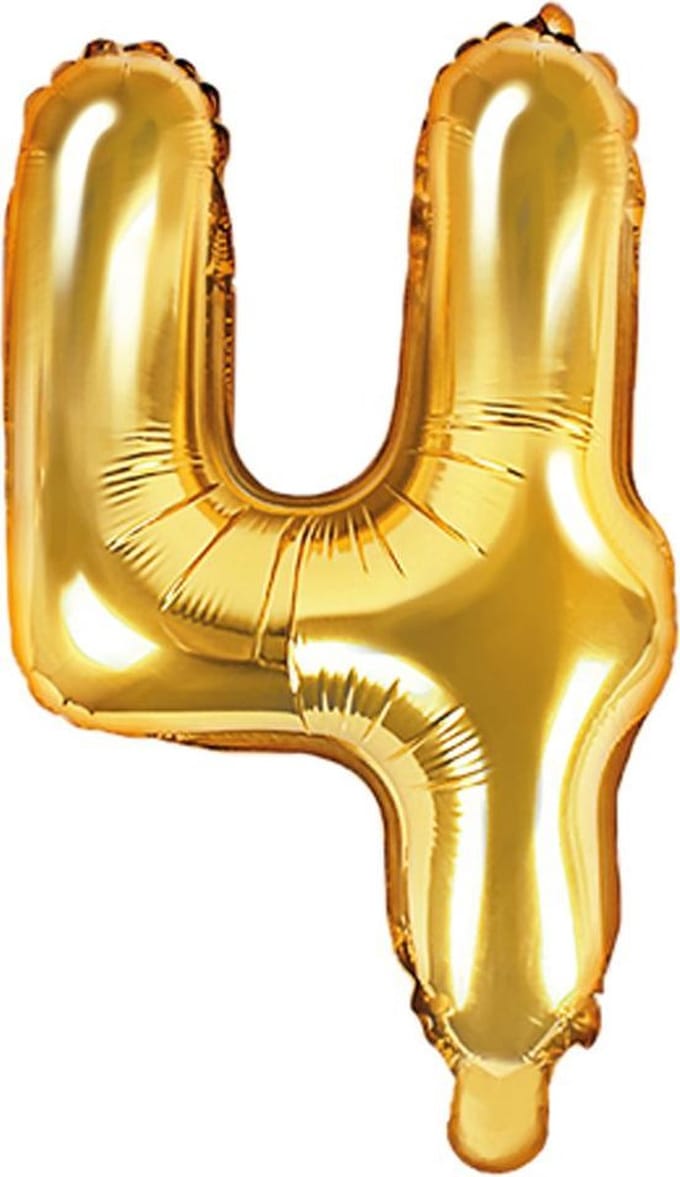 Partydeco - Gouden folieballon cijfer 4 - 35 cm