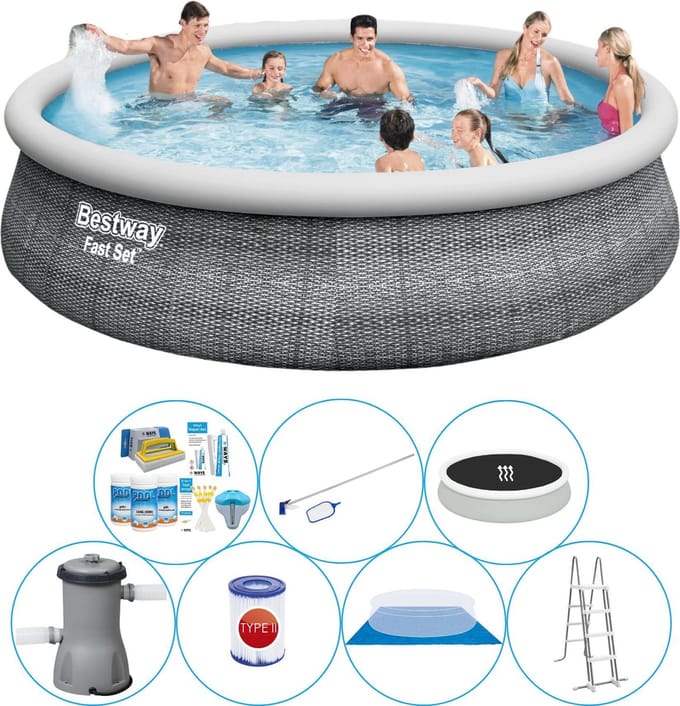 Fast Set Rattan Rond 457x107 cm - Zwembad Combinatie Pakket