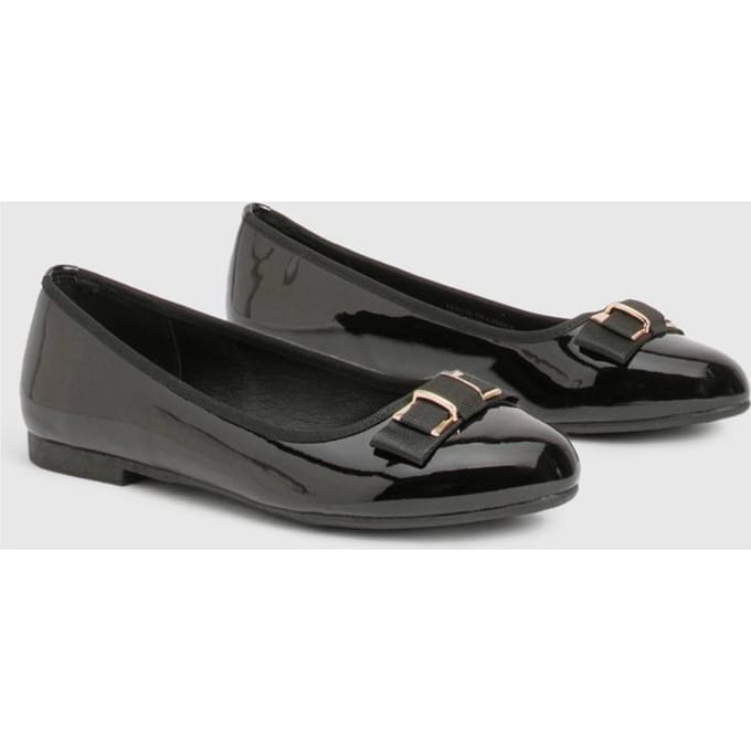 boohoo Dames Gold Bow Detail Ballet Flats | Zwart | Maat: 41