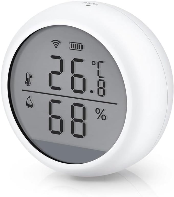 Wifi Temperatuur Vochtigheidssensor - Slimme Meter - Binnenklimaat Bewaken - App & Spraakbesturing - 0-60°C - Wit