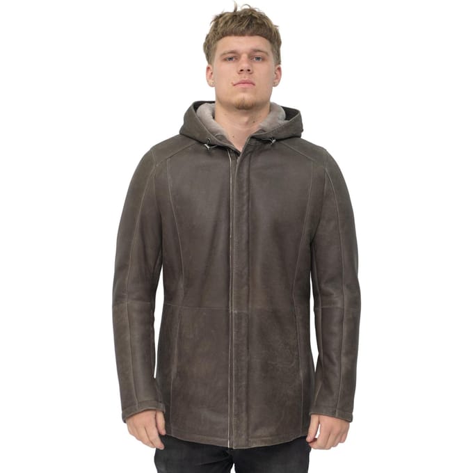 Heren schapenvacht parka jas met capuchon-Alafaya