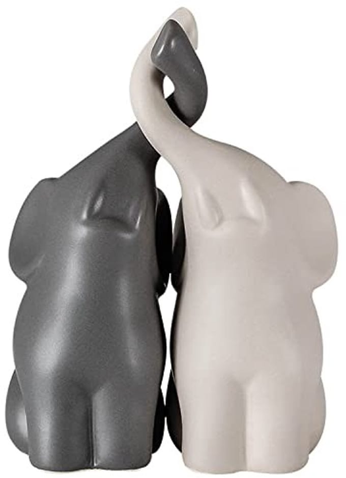 Olifanten Beeldjes - Liefdevol Paar - Interieur Decoratie - Keramiek Met Glazuur - Medium Formaat - Niet Gespecificeerd