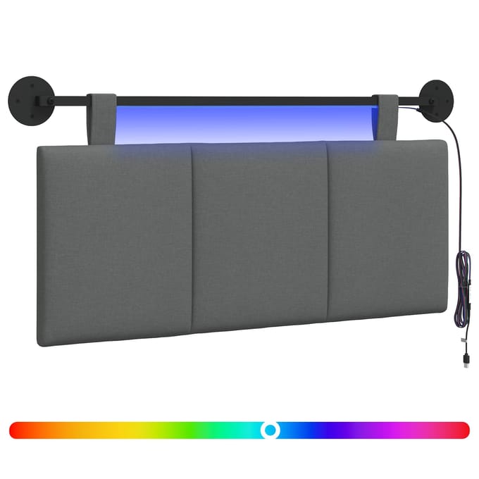 vidaXL - Hangend - hoofdbord - Met - LED-verlichting - Donkergrijs - Stof