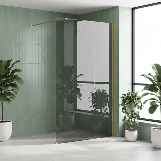 Rea Flexi Grey - Douchewand - Gouden - 120 Gehard Glas 8 mm (Grijs) - 120X120X195cm