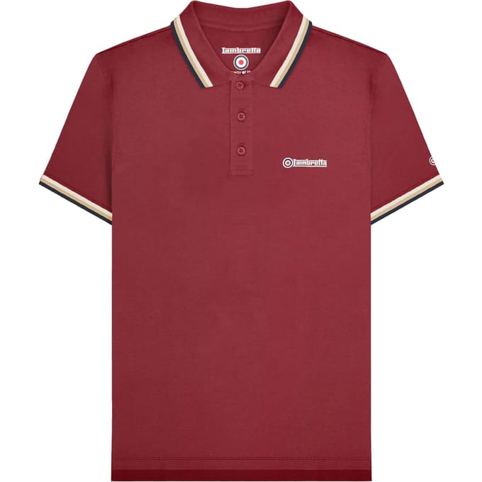 Lambretta Herenpoloshirt met drie punten (Bourgondië/Crème/Navy)