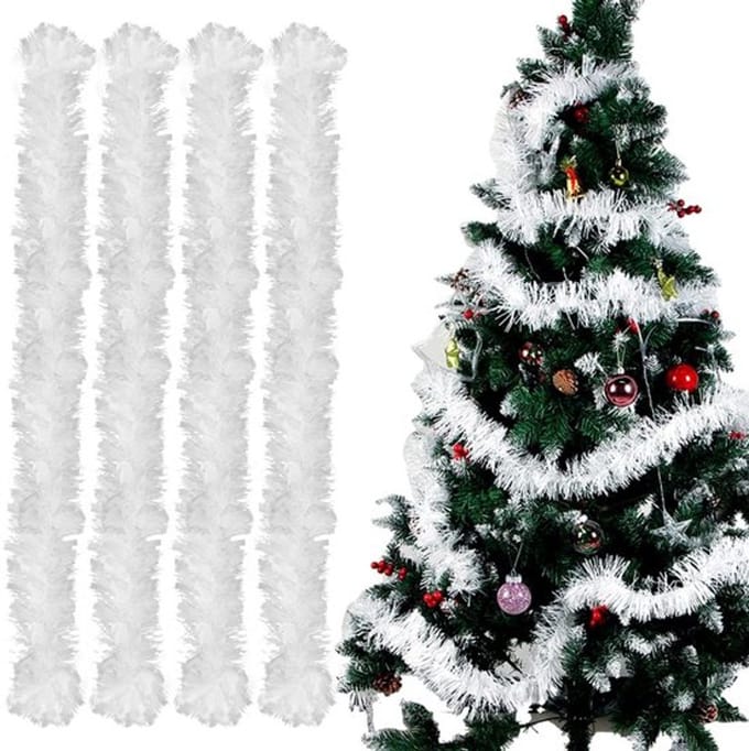 Allecto - Kerstslinger - Decoratie - 4 stuks - Wit - Metallic - 2