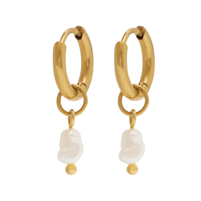 Essenza Round Pearl Charm Earrings Gold